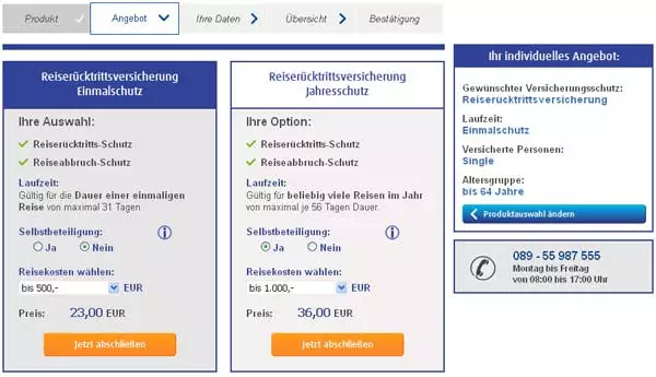 reiseversicherung beispielangebot